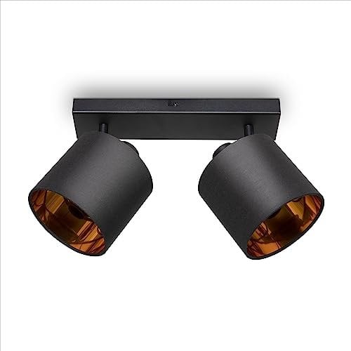 Paco Home LED Pendellampe Wandlampe Deckenlampe Wohnzimmer Esszimmer Schlafzimmer Modernes Design Uni Schirm Stoff E14, Farbe:Schwarz-Gold, Leuchtentyp___Technologie:Wandleuchte 2xE14