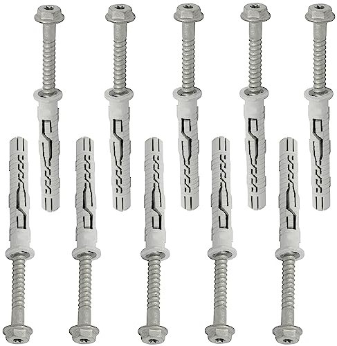 AERZETIX - C67146 - Set di 10 tasselli in plastica Ø12x80mm con flangia + 10 viti Ø8x90mm autofilettanti con flangia a testa esagonale impronta a stella TX40 - fissaggio mattone cemento