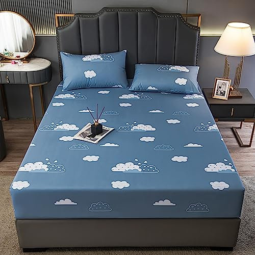 für Boxspringbetten & Wasserbetten,Dickes, wasserdichtes Spannbetttuch aus gebürsteter, gewaschener Baumwolle, rutschfester Urin-Matratzenschutz für Kinderzimmer, Wolke, 150 x 200 cm (1 Stück)