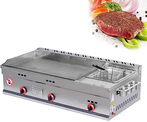 Kommerzielle Gasgrillplatte für die Arbeitsplatte, Restaurant-Teppanyaki aus Edelstahl, mit einstellbarer Temperatur, schnelle/gleichmäßige Erwärmung, zum Grillen von Steaks, Eiern und Pfannkuchen