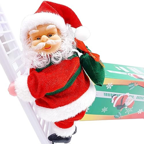 Ksopsdey Elektrische Kletterleiter Santa Claus, Elektrischer kletternder Weihnachtsmann auf Leiter, Elektrische Klettern Weihnachtsmann für Weihnachten Party Christmas Tree Decoration