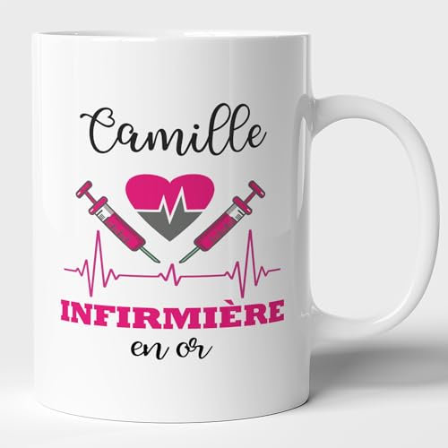 Lalasol Mug Cadeau Pour Infirmière à Personnaliser – Tasse Infirmière Prénom Idée Cadeau Pour Femme Collègue Départ Travail ou Ami Famille Anniversaire Noël