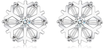 Loutade Silber Weihnachten Schmuck Set, 925 Sterling Silber Schneeflocke Halskette & Ohrstecker Set, Silber Schneeflocke Weihnachts Schmuckset, Silber Weihnachtsschmuck für Damen Mädchen zum Winter
