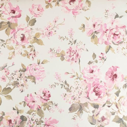SCHÖNER LEBEN. Dekostoff Classic Painted Rose Allover Rosen Ecru rosa 1,40m Br