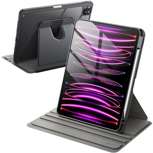 JETech Funda Giratoria para iPad Pro 11 Pulgadas 2022/2021 (4.ª/3.ª Gen) con Soporte para Pencil, Carcasa Soporte Rotación de 360 Grados Protectora Respaldo Clara (Gris Espacial)