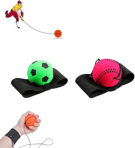LUCKKY 2 Stück Handgelenk-Return-Ball, Wrist Return Ball Sports, Handgelenk-Bälle, Gummi Bouncy Ball Mit Schnur, Rücklaufbälle aus Gummi für Handgelenksübungsspiel (B)