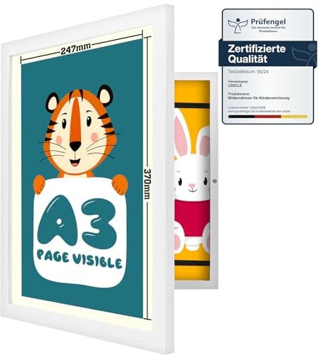 Ciscle Bilderrahmen Kinderzeichnungen, A3 Befüllba Kunstfotorahmen für Kinder, Frontöffnung Bilderrahmen für Kunstwerke, Ideal für Kinderzeichnungen, Kunstprojekte, Schule, Zuhause (Weiß)