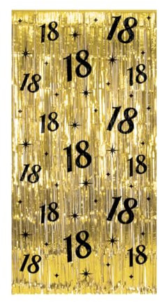 PD-Party - Glitzer Vorhang für 18. Geburtstag - Deko Geburtstag - Jubiläum - Schwarz Gold Deko - Party Deko - 18. Geburtstag Junge & Mädchen - Geburtstags Deko - Glitzer Vorhang Geburtstag - 1 x 2 m