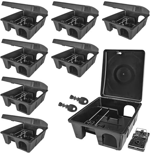 8X Köderstation Ratten Mäuse Köderbox Schlagfalle Garten Mausfalle Rattenköderbox Box Rattenfalle Rattenköderstation Kinder- Haustiersicher Koederbox Gift Petigi