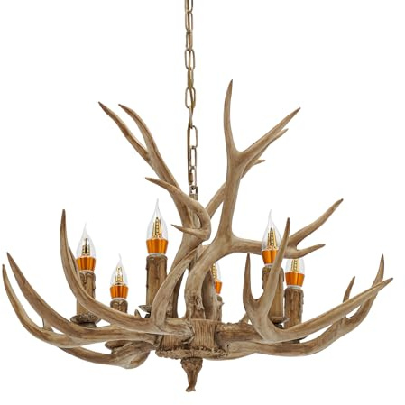 FUNYSF 6 Kopf Geweih Lampe Vintage Lampe Harz Geweih Pendelleuchte 60cm Vintage Harz Pendelleuchte für Wohnzimmer Schlafzimmer Restaurant Bar Cafe