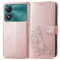 RankOne Custodia in Pelle per ZTE Blade A34 (6.6 Inches), Cover a Portafoglio con 3 Fessure per Carte 1 Tasca Portamonete Motivo Quadrifoglio - Oro rosa