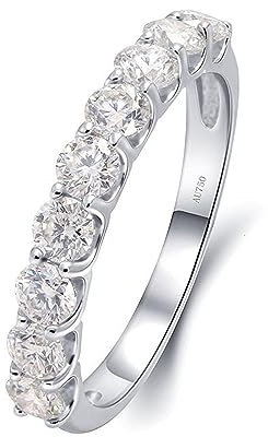 Whoiy Gold Ring Frauen Echt Diamant Elegant Verlobungsringe Weisgold 750 Ehering Hochzeitsring 18K für Damen Halbe Ewigkeit Gr 54 (17.2)