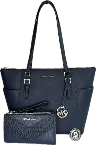 Michael Kors Charlotte Große Tragetasche mit Reißverschluss und Doppelreißverschluss und Geldbörsenhaken, Marineblau/Signature Mk Navy, Large
