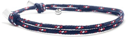 Nato Cuff - Bracelet Paracorde 2mm et Argent 925 - Bijou Homme ou Femme Ajustable dessiné et assemblé en France (Bleu/Blanc/Rouge)