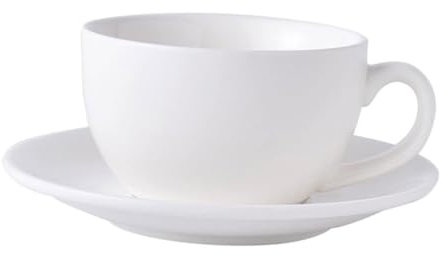 esmen Taza de té Juego de Taza y platillo de café Blanco Liso, Taza de Bebida de cerámica con asa y Bandeja, Taza de cerámica Simple Adecuada para cafetería, 1 Juego Taza de café