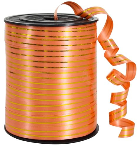 Ringelband, orange/goldfarben, Ballon-Ringelbänder, 227 m, Ballonschnur für DIY-Dekoration, Geschenkverpackung, Bänder und Schleifen für Weihnachten, Neujahr, Geburtstag, Abschlusszubehör