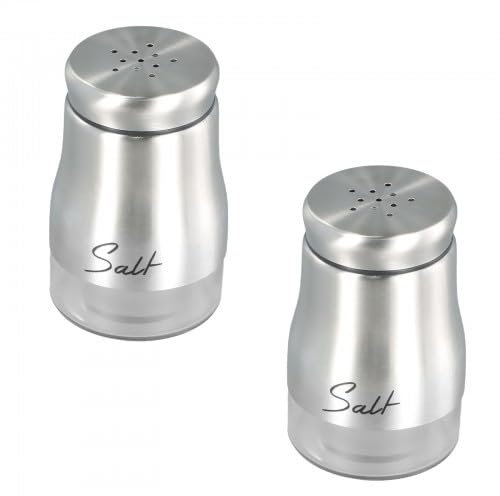 2 Pezzi Set Sale e Pepe in Vetro, Saliera e Pepiera in Vetro e Acciaio Inox, 120ml Saliera da Cucina, Spargispezie Barattoli di Spezie, Saliera da Tavola per Cucina, Barbecue, Camper (Argento)