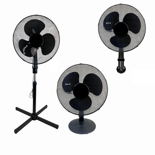 GROWMANIA Ventilador de Pie 3 en 1 Negro Silencioso y Potente | Ventilador de Pared con 3 Velocidades | Ventilador de Sobre Mesa | Ventilador Pedestal Ligero