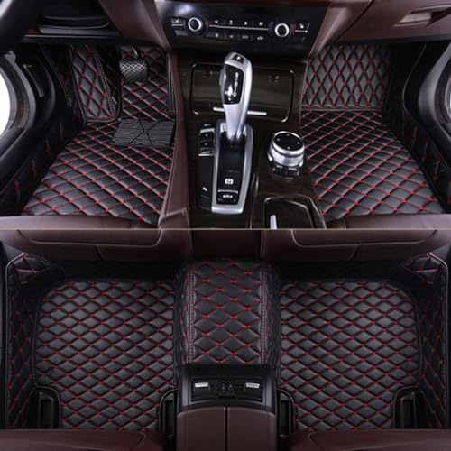 SANSHAOS Nach Maß Leder Fußmatten Auto für Jaguar E-Pace 2017-2021 2022 2023, Fussmatten Auto wasserdichte rutschfeste Automatten Autoteppich Auto Deko,Black-Red