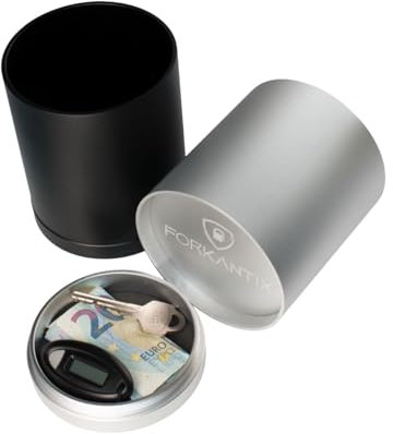 FORKANTIX Porte-crayons en Aluminium Argent Mat avec Compartiment Secret – Pot à Crayon Robuste et Design pour Organiser vos stylos et Protéger vos objets précieux