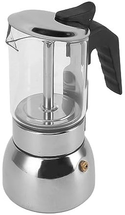 Riuulity Olla Moka de Vidrio Borosilicato y Acero Inoxidable, Fácil de Usar, Segura y Saludable, para Inducción, Estufas, Sin BPA, Válvula de Seguridad Italiana (4 taza)