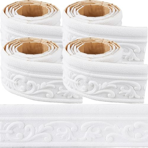 CRASPIRE 330x3.1in Crown Molding Peel and Stick Foam White Self Adhesive Flexible Trim 3D Sticky Vintage Decorative Wallpaper Border Wall Edging Foam Baseboard Mirror Border Wall Lines Hotel DIY Decor