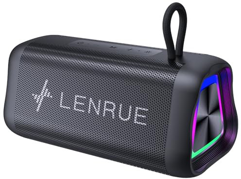 LENRUE Bluetooth Speaker, Wireless Portable Speaker with 15 Hours Battery, IPX5 Waterproof, Stereo Sound, LED Light, Ideal for Outdoor Activities, Compatible with iPhone Samsung