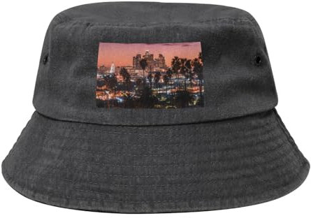 QGWDYYJQ Los Angeles Palmen bedruckter Cowboy-Denim-Anglerhut, Sonnenschutz, Fischerhut, neutraler Sonnenhut, Schwarz , 5-7