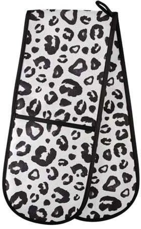 Double Oven Gloves Leopard Print Cheetah Black White Heat Resistant Pot Holder Oven Mitt Gloves for BBQ Cooking Baking Grilling Microwave
