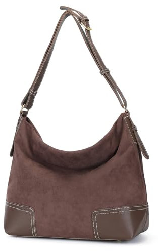 VINBAGGE Damen Handtasche Shopper Groß Hobo Bag Vintage Umhängetasche Gross Suede Tasche Beuteltasche Schultertasche Schule Arbeit für Frauen - Braun