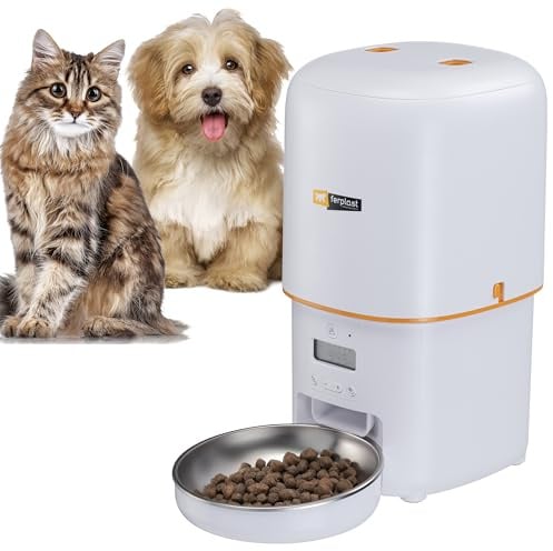 Ferplast Futterautomat Katze Risto PET, Automatischer Futterspender Katze, Programmierbar, 4-Liter Kapazität, Duale Stromversorgung, 6 Mahlzeiten, Beleuchtetes Display, Edelstahlnapf Inklusive