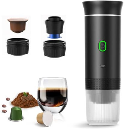 Yisowy Portable Electric Espresso Machine, Mini Travel Coffee Maker for Camping & Car, Self-Heating, Compatible with Ground Coffee & NS Capsules, Ideal for RV, Hiking & Office