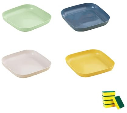 4 pezzi Piatto quadrato in plastica,Piatti infrangibili adatti per dolci torte dessert frutta insalate pasta,Piatti per bambini e adulti riutilizzabili,Microonde disponibile (Colori misti 2, 14cm)