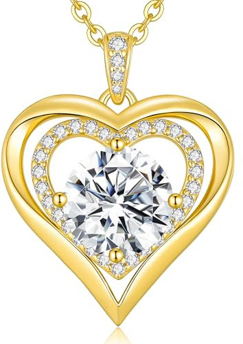 CDE Halskette Damen Silber 925 Kette Damen Moissanite Herz Anhänger Schmuck Herzkette Geschenk für Frauen Weihnachten Muttertags