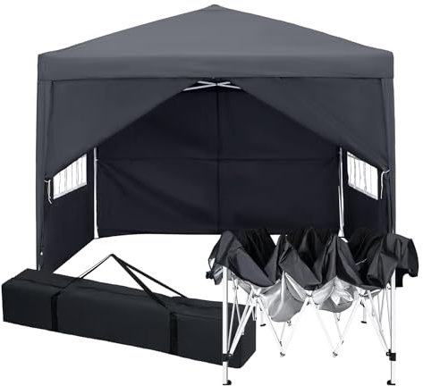 Pavillon 3x3m,Faltpavillon,Winterfest Wasserdicht Gartenpavillon mit 4 Seitenteilen、Tragtasche,Höhenverstellbar,UV Schutz 50+,Stabil,Metallrahmen,Partyzelt,Gartenzelt für Festival Camping,Anthrazit