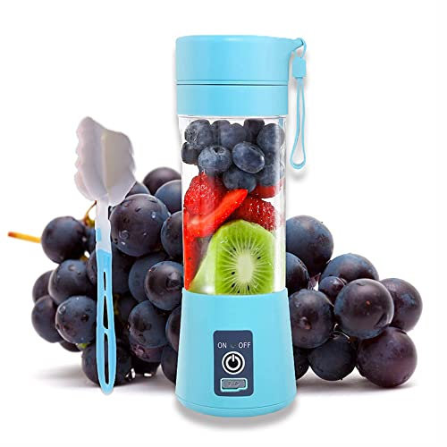 Portable Blender, Smoothie Maker, Mini Blender, Fruit Mixer, Milkshakes Ice Maker, 380 ml Travel Handheld Blenders for Soft Fruit, 6 Stainless Steel Blades, USB Rechargeable 2000 mAh, Blue