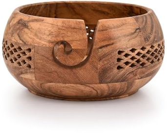 Mahasu Yarn Bowl Acacia Wood Handcrafted Wooden Crochet Bowl Yarn/Wool/String Storage Accessory (8 X 8 X 4)