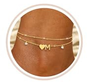 FUNEIA Bracelet Cheville Femme Or Chaine de Cheville Initiales Coeur Bracelet Cheville Imperméable Réglable Avec Zircones Ensemble Chaine Été Chaine de Pied Bijoux Femme Fille