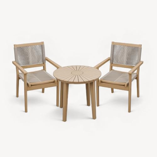 Royalcraft ROMA 80cm Round Sunray Bistro Table with Roma Rope Stacking Chairs