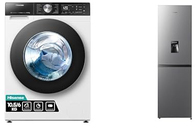 Hisense Set: 10.5/6 KG Washer Dryer + 55cm Fridge Freezer 251L, WiFi Enabled, No Frost, Water Dispenser