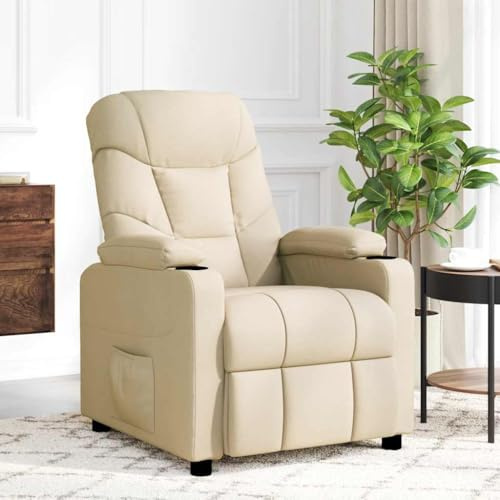 Hoopleep Creme Fabric Massage Recliner Chair, 6-Point Vibration, Manual Reclining Sofa for Living Room, Small Spaces, Cozy Bedroom Furniture, Comfortable Reading Lounge