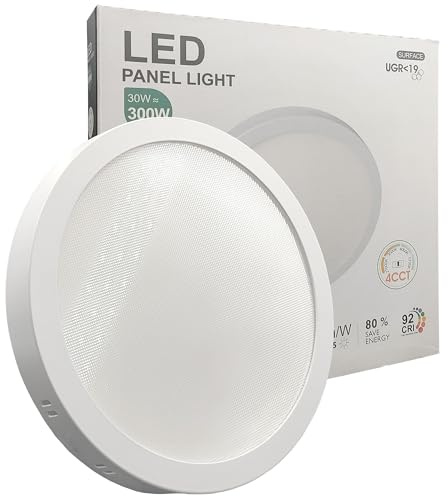 FactorLED ¡NOVEDAD! Plafón Led Circular, 30W (300W), 3600Lm, Ø29cm, Downlight Panel Superficie Redondo para Techo, Antideslumbramiento, Luz Seleccionable 4CCT 2700K-3000K-4000K-5700K (1, 290 mm)