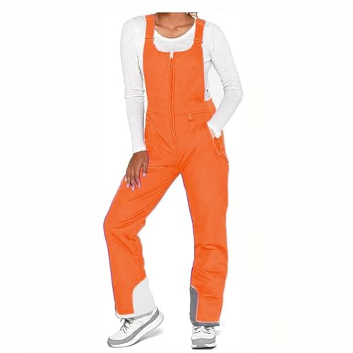 Skihose Damen Herren Latzhose Wasserdicht Schneehose Snowboardhose mit Reflektierenden Elementen Winter Warm Gefüttert Skioverall Verstellbaren Hosenträgerhose Schneeanzug Einteiler Skianzug Jumpsuit