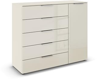 Rauch Möbel Flipp, Kommode, Farbe Glas Beige, Breite 120 cm | Sideboard, 1-türig, 5 Schubladen, Soft-Close-Funktion, für Schlafzimmer, Gästezimmer, Wohnzimmer, Garderobe, Flur