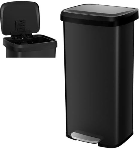 COSTWAY 50L/68L Kitchen Bin, Soft Closure Stainless Steel Recycling Pedal Bin with Deodorizer Box, Handle and Non-slip Base, Fingerprint-Proof Rubbish Trash Can Dustbin (68L, Black)