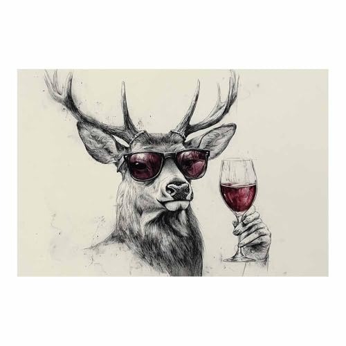 BOHUO Leinwand Bilder Groß Tiere Niedliches und lustiges Reh Wandbilder Dekoration Küche Wanddeko Bild Wand Kunstdruck Art Wall Decor Canvas(Rot 16)-30x45cm Ungerahmt
