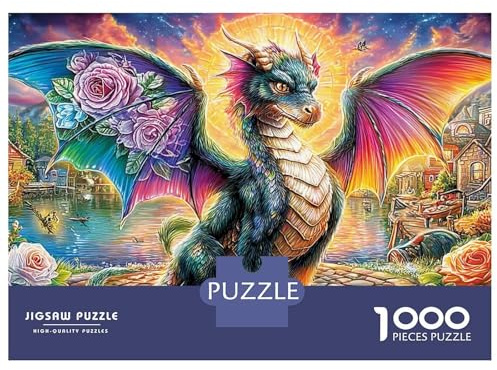 Drache Fantasie 3-Layer Karton 1000 Pc Bunter Drache Blüten Puzzle Set, Ultra-schwierig, Geistentspannung, Stresslinderung & Indoor-Freizeit Senioren 38x26cm/1000pcs
