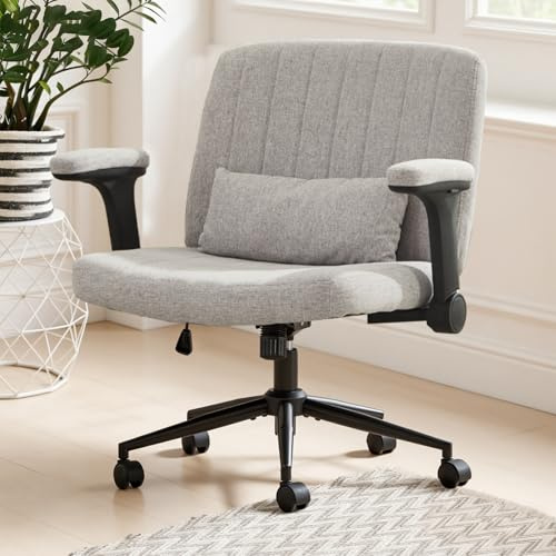 TCGBKAF Schneidersitz Bürostuhl mit Hochklappbaren Armlehnen,Ergonomischer Schreibtischstuhl mit Breiter Sitzfläche,360° Drehstuhl Höhenverstellbar mit Rollen,136kg Belastbar (1, Grau)