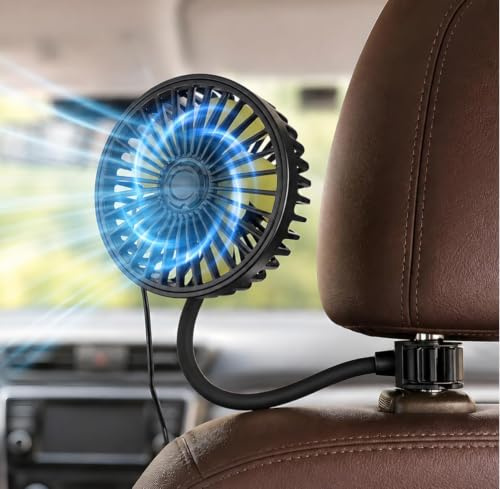 Vvnonix Ventilatore da auto USB portatile a 360° Girevole, supporto posteriore per berlina, camion e SUV, 3 velocità regolabili, ideale per bambini, animali e passeggeri