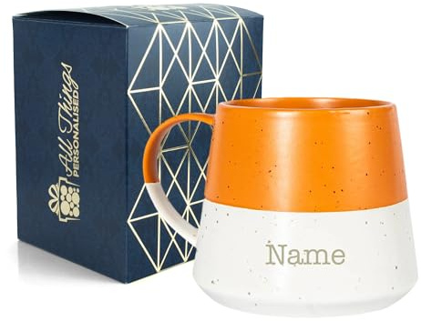 Personalised Ceramic Coffee Mug with Name - 370ml Stoneware Belly Mug - Custom Engraved Gift Boxed Cup for Tea & Coffee - Birthday Christmas Gift for Her Him - Orange